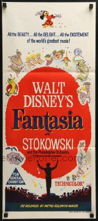 2x607 FANTASIA Aust daybill R1960s Sorcerer's Apprentice Mickey Mouse, Disney cartoon classic!