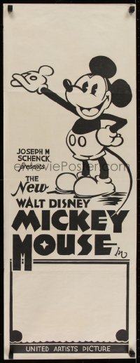 2x224 NEW WALT DISNEY MICKEY MOUSE long Aust daybill 1932 cartoon art of Mickey with pie-cut eyes!