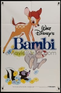 2x263 BAMBI 1sh R1982 Walt Disney cartoon deer classic, great art with Thumper & Flower!