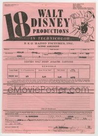 2x601 WALT DISNEY contract 1954 renting Melody in 2-D for $3.50, Donald Duck pictured!