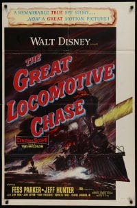 2x288 GREAT LOCOMOTIVE CHASE 1sh 1956 Disney, really cool artwork of railroad train!