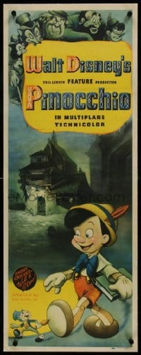 2x207 PINOCCHIO linen insert 1940 Disney classic cartoon, Jiminy Cricket, ultra rare first release!