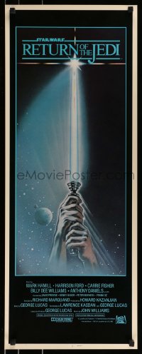 2x136 RETURN OF THE JEDI int'l insert 1983 George Lucas, art of hands holding lightsaber by Reamer!