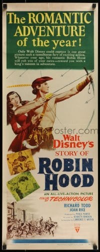 2x237 STORY OF ROBIN HOOD insert 1952 Richard Todd with bow & arrow, Joan Rice, Walt Disney!