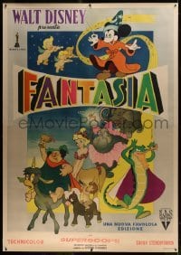 2x199 FANTASIA linen Italian 2p R1950s different Proietti art of Mickey Mouse & others, Disney!