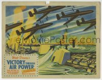 2x410 VICTORY THROUGH AIR POWER LC 1943 cartoon image of lots of airplanes dropping bombs on dam!