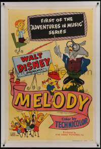 2x204 MELODY linen 2D 1sh 1953 Disney, art of singing birds & kids, first cartoon filmed in 3D!
