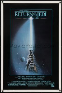2x067 RETURN OF THE JEDI 1sh 1983 George Lucas, art of hands holding lightsaber by Reamer!