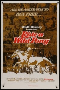 2x337 RIDE A WILD PONY 1sh 1976 Disney, cool artwork of boy on white horse riding alongside train!