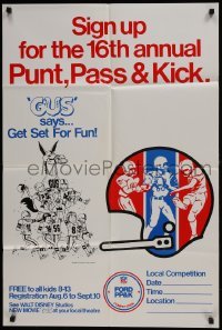 2x612 GUS 24x36 special poster 1976 Walt Disney, art of football playing mule, punt, pass & kick!