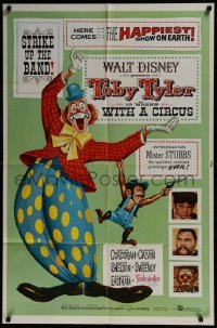 2x365 TOBY TYLER 1sh 1960 Walt Disney, art of wacky circus clown, Mister Stubbs w/revolver!