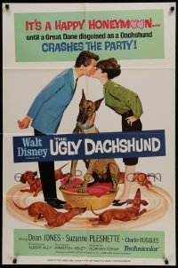 2x368 UGLY DACHSHUND 1sh 1966 Walt Disney, wacky art of Great Dane with wiener dogs!