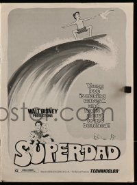 2x245 SUPERDAD pressbook 1974 Walt Disney, wacky art of surfing Bob Crane & Kurt Russell w/guitar!