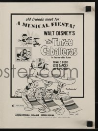 2x568 THREE CABALLEROS pressbook R1977 Disney, cartoon art of Donald Duck, Panchito & Joe Carioca!