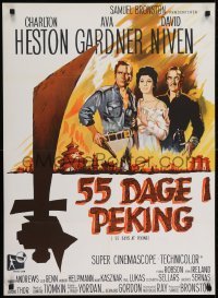 2y273 55 DAYS AT PEKING Danish 1963 Charlton Heston, Ava Gardner & David Niven, Stevenov art!