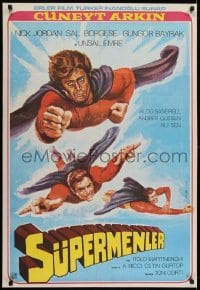 2y044 3 SUPERMEN AGAINST GODFATHER Turkish 1979 wonderful art of flying superheros!