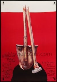 2z310 AFFICHES UIT POLEN export exhibition Polish 26x38 1989 art of man with shovel head by Stasys!