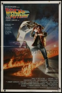 3b060 BACK TO THE FUTURE NSS style 1sh 1985 art of Michael J. Fox & Delorean by Drew Struzan!