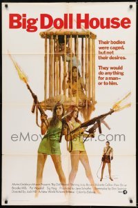3b076 BIG DOLL HOUSE int'l 1sh 1971 artwork of Pam Grier whose body was caged, but not her desires!