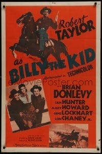 3b083 BILLY THE KID 1sh R1951 Robert Taylor as the most notorious outlaw in the West!
