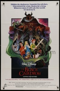3b085 BLACK CAULDRON advance 1sh 1985 first Walt Disney CG, cool fantasy art by Paul Wenzel!