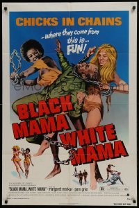 3b087 BLACK MAMA WHITE MAMA 1sh 1972 classic wacky sexy art of two barely dressed chicks w/chains!
