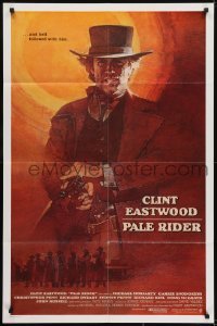 3b638 PALE RIDER int'l 1sh 1985 great different art of cowboy Clint Eastwood by David Grove!