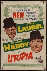 3b943 UTOPIA 1sh 1954 Atoll K, great artwork of wacky Stan Laurel & Oliver Hardy, rare!