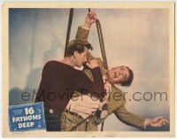 3c235 16 FATHOMS DEEP LC #8 1948 close up of Lloyd Bridges hanging Lon Chaney Jr. on rope!