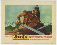 3c278 ATTILA LC #6 1958 great c/u of Mongolian barbarian Anthony Quinn with sword drawn!