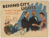 3c026 BEHIND CITY LIGHTS TC 1945 pretty Lynne Roberts & men by New York City skyline artwork!