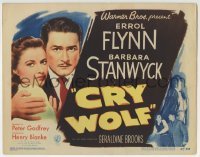 3c051 CRY WOLF TC 1947 great close image of Errol Flynn protecting pretty Barbara Stanwyck!