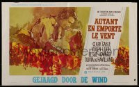3f419 GONE WITH THE WIND Belgian R1970s art of Gable & Leigh over burning Atlanta!