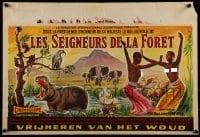 3f444 MASTERS OF THE CONGO JUNGLE Belgian 1958 art of topless natives, hippos, elephants and more!