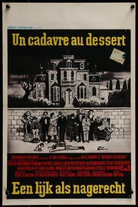 3f446 MURDER BY DEATH Belgian 1977 great Addams art of cast by dead body & spooky house!