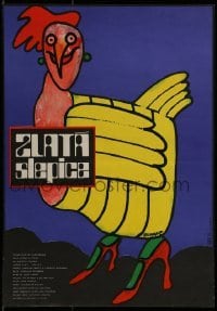 3f029 GOLDEN HEN Czech 10x15 1980 Tatjana Medvecka, wild Vaca art of chicken!