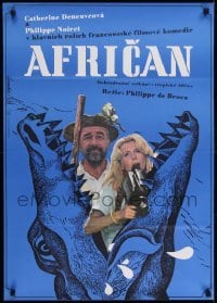 3f020 AFRICAN Czech 24x33 1984 art of hunters Catherine Deneuve & Philippe Noiret by Jan Ungrad!