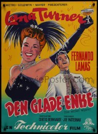 3f236 MERRY WIDOW Danish 1953 different Gaston art of sexy Lana Turner & Fernando Lamas!