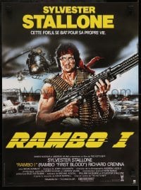 3f151 FIRST BLOOD French 15x21 R1986 great different art of Sylvester Stallone as Rambo by Casaro!