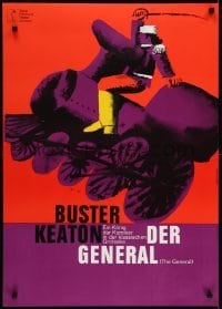 3f740 GENERAL German R1961 cool Hans Hillmann art of Buster Keaton riding train!
