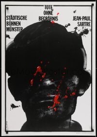 3f791 TOTE OHNE BEGRABNIS 23x33 German stage poster 1980s bleeding face art by Waldemar Swierzy!