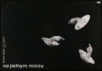 3f958 NA PELNYM MORZU 2-sided stage play Polish 27x39 1977 hands coming out of dishes by Piechura!