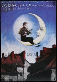 3f989 TROUBADOUR OF GALICIA stage play Polish 27x39 1990s Andrzej Pagowski art of man in the moon!