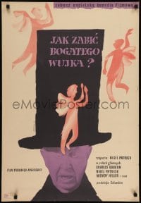 3f849 HOW TO MURDER A RICH UNCLE Polish 23x34 1959 Cherka art of Charles Coburn in hat & w/angels!