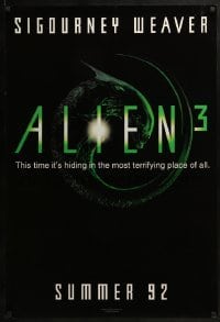 3g072 ALIEN 3 teaser DS 1sh 1992 this time it's hiding in the most terrifying place of all!