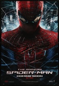 3g085 AMAZING SPIDER-MAN int'l teaser DS 1sh 2012 portrait of Garfield in title role over city!