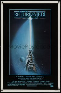 3g014 RETURN OF THE JEDI 1sh 1983 George Lucas, art of hands holding lightsaber by Reamer!