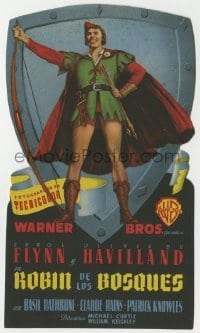 3h093 ADVENTURES OF ROBIN HOOD die-cut Spanish herald 1948 best art of Errol Flynn as Robin Hood!