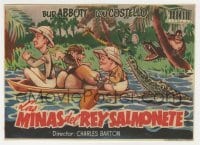 3h094 AFRICA SCREAMS Spanish herald 1953 wacky art of Bud Abbott & Lou Costello in canoe!