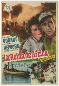 3h095 AFRICAN QUEEN Spanish herald 1952 different image of Humphrey Bogart & Katharine Hepburn!